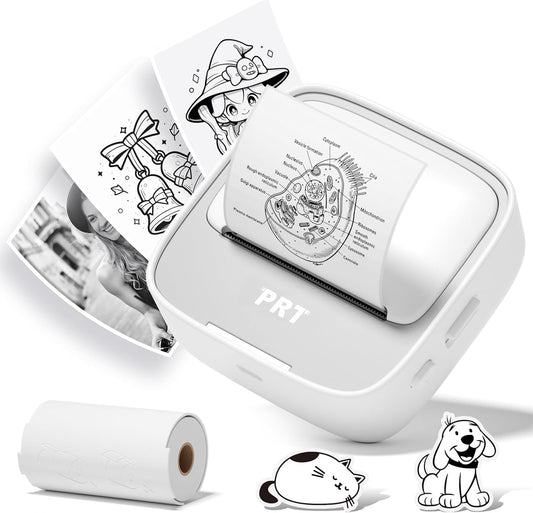 PRT Mini Sticker Printer, Portable Thermal Printer with 1 Roll Sticker Paper, Inkless Sticker Maker, Bluetooth Label Printer for Study Notes,Lists,Pictures,DIY Creations Small Printers for Home Use