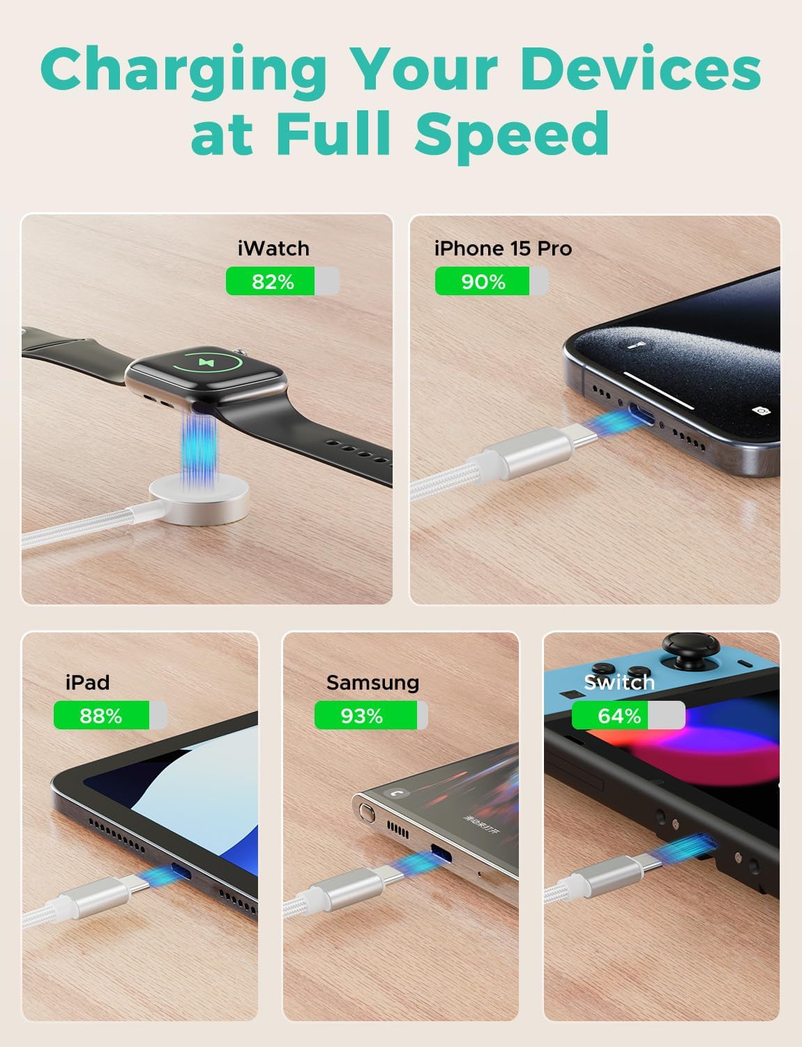 White-Upgraded 3 in 2 USB C Cable for Watch Charger Phone Charger USB C Multi Fast Charging Cable Compatible with Watch Ultra/SE/10/9/8/7/6/5/4/3/2/1 & Phone 16/15/14/Galaxy S23-4FT