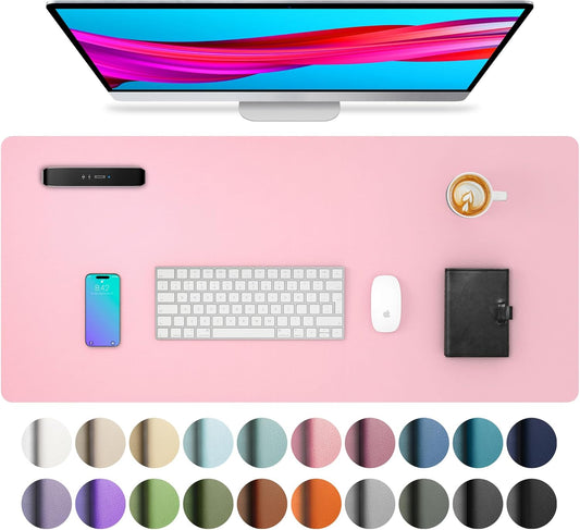 Aothia Leather Desk Pad Protector, Mouse Pad, Office Desk Mat, Non-Slip PU Leather Desk Blotter, Laptop Desk Pad, Waterproof Desk Writing Pad for Office and Home (23.6" x 13.7", Fairy Pink)