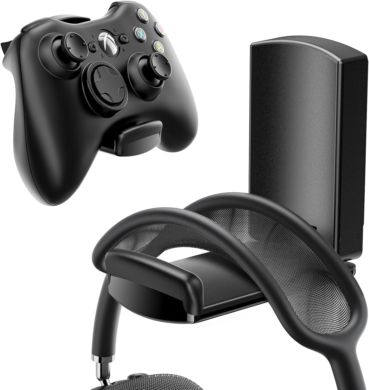 Sticky Headphone Stand Controller Holder - EURPMASK Upgraded Adhesive Gaming Headset Hook, Headphone Holder for Desk with Soft Rubber Pads, Universal PC Gaming Accessory Controller Headset Stand,Black