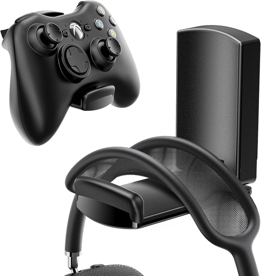 Sticky Headphone Stand Controller Holder - EURPMASK Upgraded Adhesive Gaming Headset Hook, Headphone Holder for Desk with Soft Rubber Pads, Universal PC Gaming Accessory Controller Headset Stand,Black
