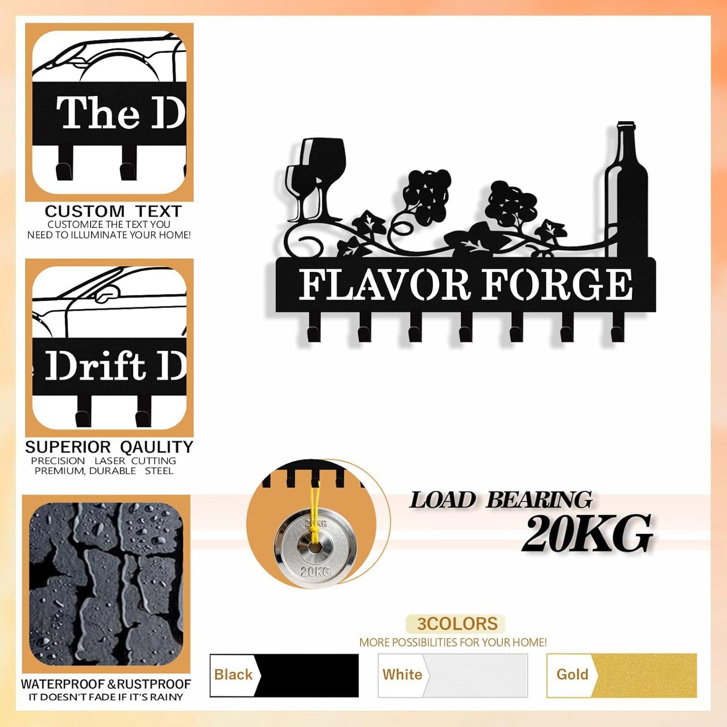 Personalized Wine Key Holder Wall Mount, Custom Metal Key Rack Key Holder with Name, Deer Cabin Wall Keys Hanger with Hooks for Entryway, Front Door, Hallway, Kitchen, Living Room