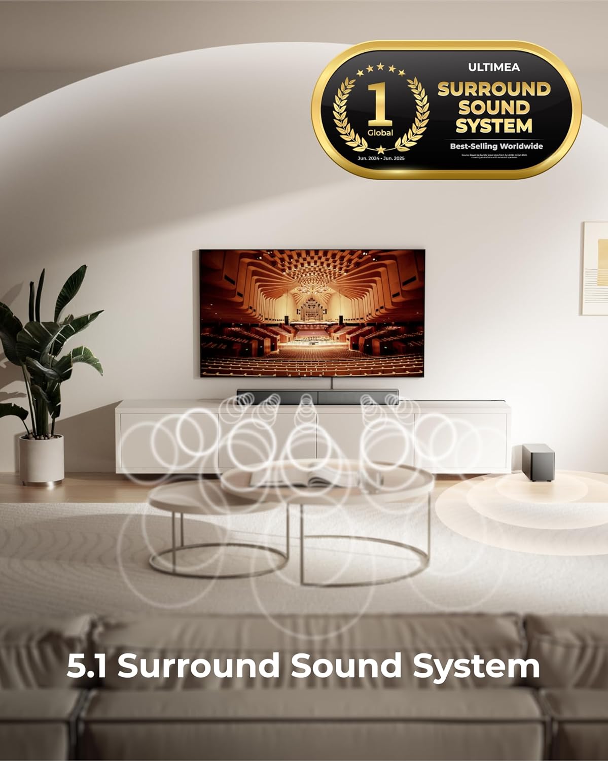 ULTIMEA 5.1CH Surround Sound Bar with Subwoofer, Dolby Atmos, VoiceMX, BassMX, APP, 300W Soundbar for Smart TV, Home Theater Surround Sound System for TV, BT 5.4, Poseidon M60 (2025 Model)