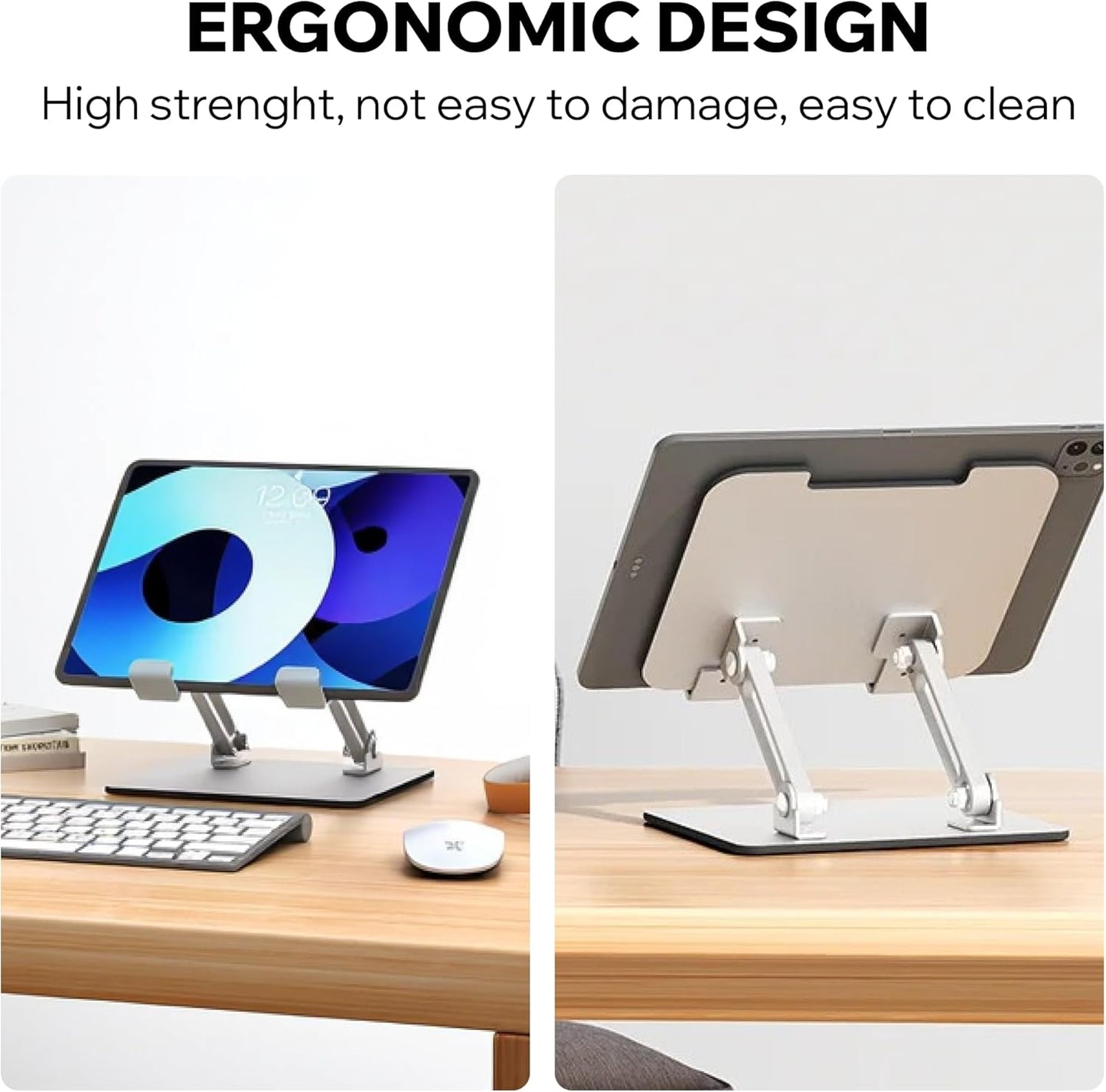 Foldable Aluminum Tablet & Phone Stand — Adjustable Height & Angle, Portable Desk Holder with Anti-Slip Pads for iPad, iPhone, Kindle, Smartphones & Tablets, Helping Reduce Neck and Eye Strain
