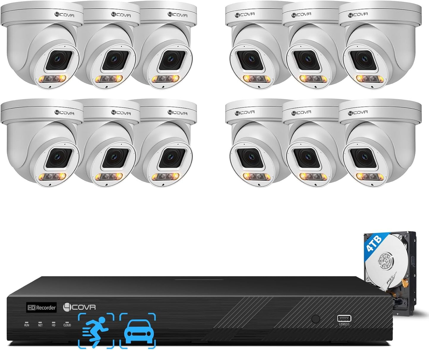 4COVR 16 Channel PoE PTZ Security Camera System 4K, 12X 5MP IP PTZ Camera Two Way Audio, 280ｰ Pan 90ｰ Tilt 5X Optical Zoom, Smart Color Night Vision, Human Vehicle Detection, NVR 4TB HDD, LY5XCP8M1612