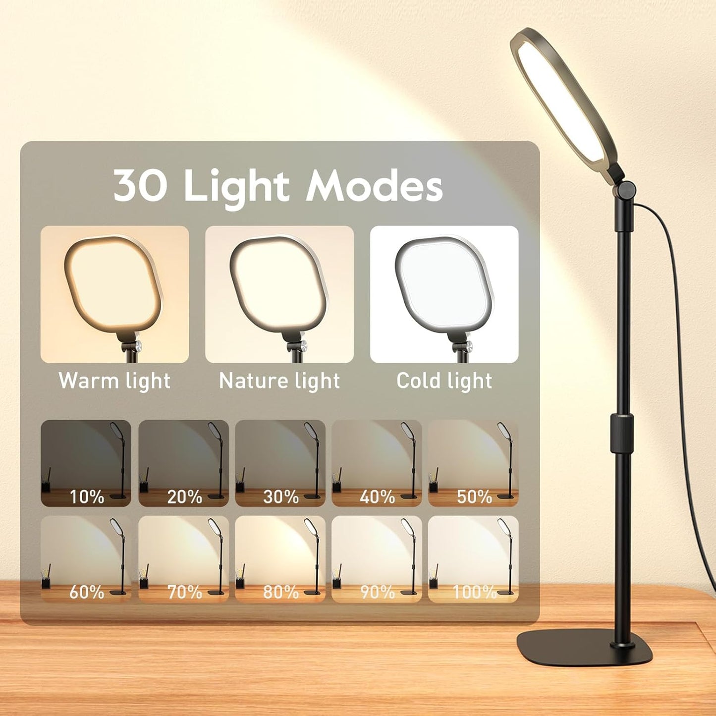 Video Conference Lighting for Zoom Meeting, Ring Light for Desk with Flexible Stand, 30 Light Modes Desk Lamps for Home Office, Desk Light & Memory Function for Zoom Lighting, Video Streaming, Drawing
