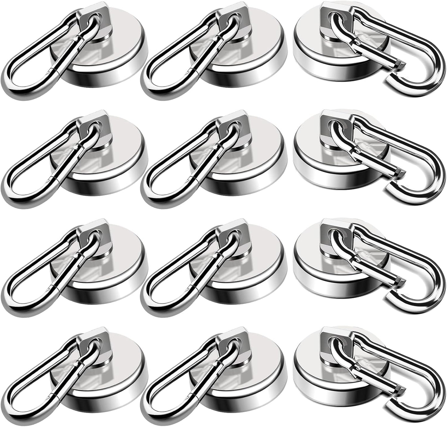 LOVIMAG Strong Magnetic Hooks, 70LBS Heavy Duty Magnet Hooks Strong Neodymium Magnets with Carabiner Hook, Hook Magnets with Swivel for Hanging, Cruise, Grill, Kitchen, Refrigerator - 12 Pack