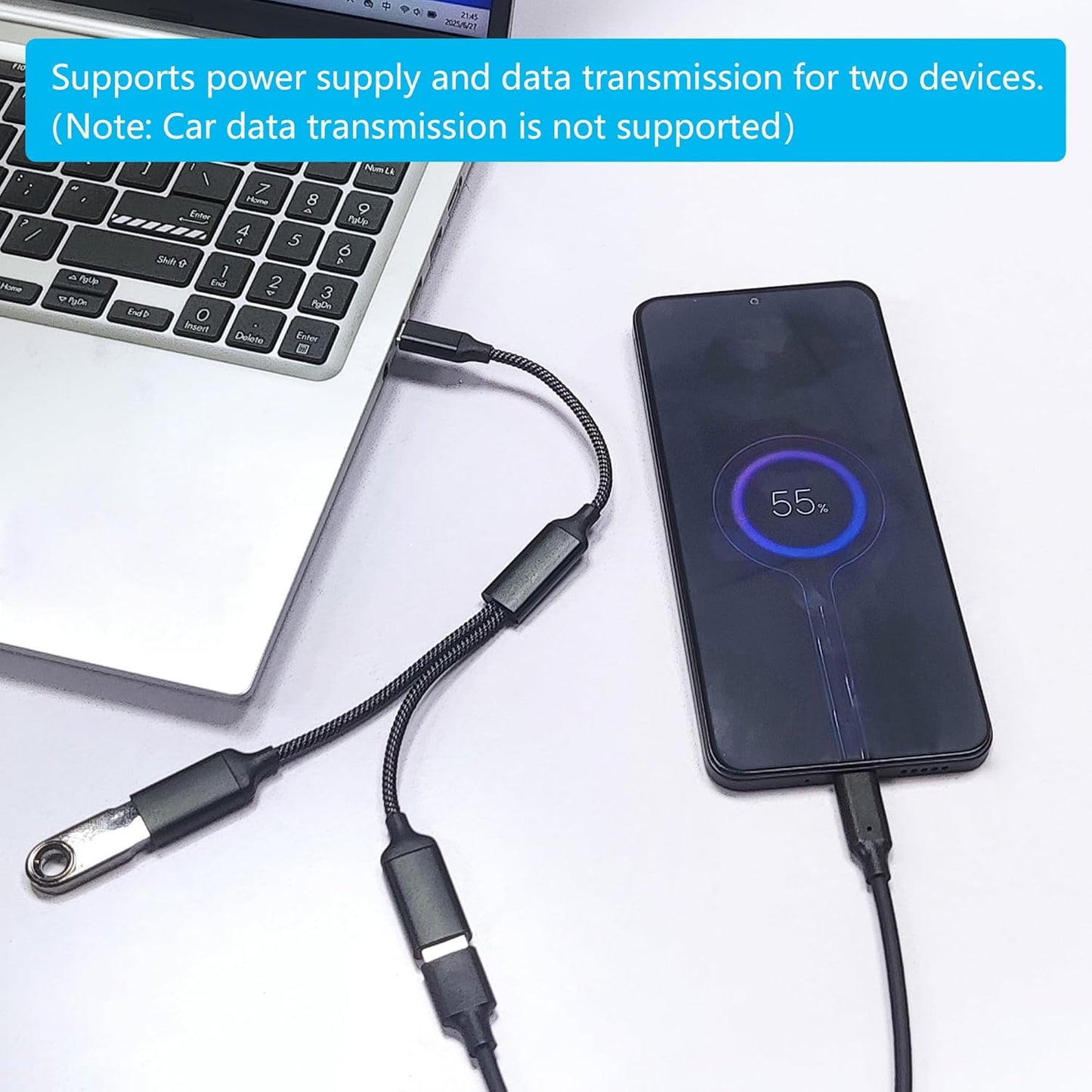 USB Splitter Cable 1FT, USB Type C Male to Dual USB A Female Y Splitter Adapter 1 in 2 Out, Power & Data with OTG Function Intelligent Chip, for Smartphone, Laptop, Car etc