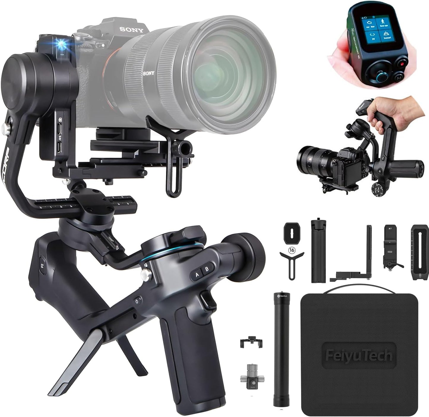 FeiyuTech SCORP 2 KIT Gimbal Stabilizer for DSLR and Mirrorless Camera,Built-in AI Tracking,3-Axis Gimbal for Sony/Canon/Nikon/Fujifilm, Max 5.51lbs,Touch Screen, Native Vertical Shooting with Case