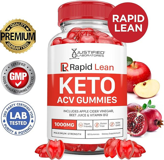 (10 Pack) Rapid Lean ACV Gummies Advanced Formula 1000MG Rapid Lean Gummies Apple Cider Vinegar Formulated with Pomegranate Beet Juice Powder B12 Vegan Non GMO 600 Gummys