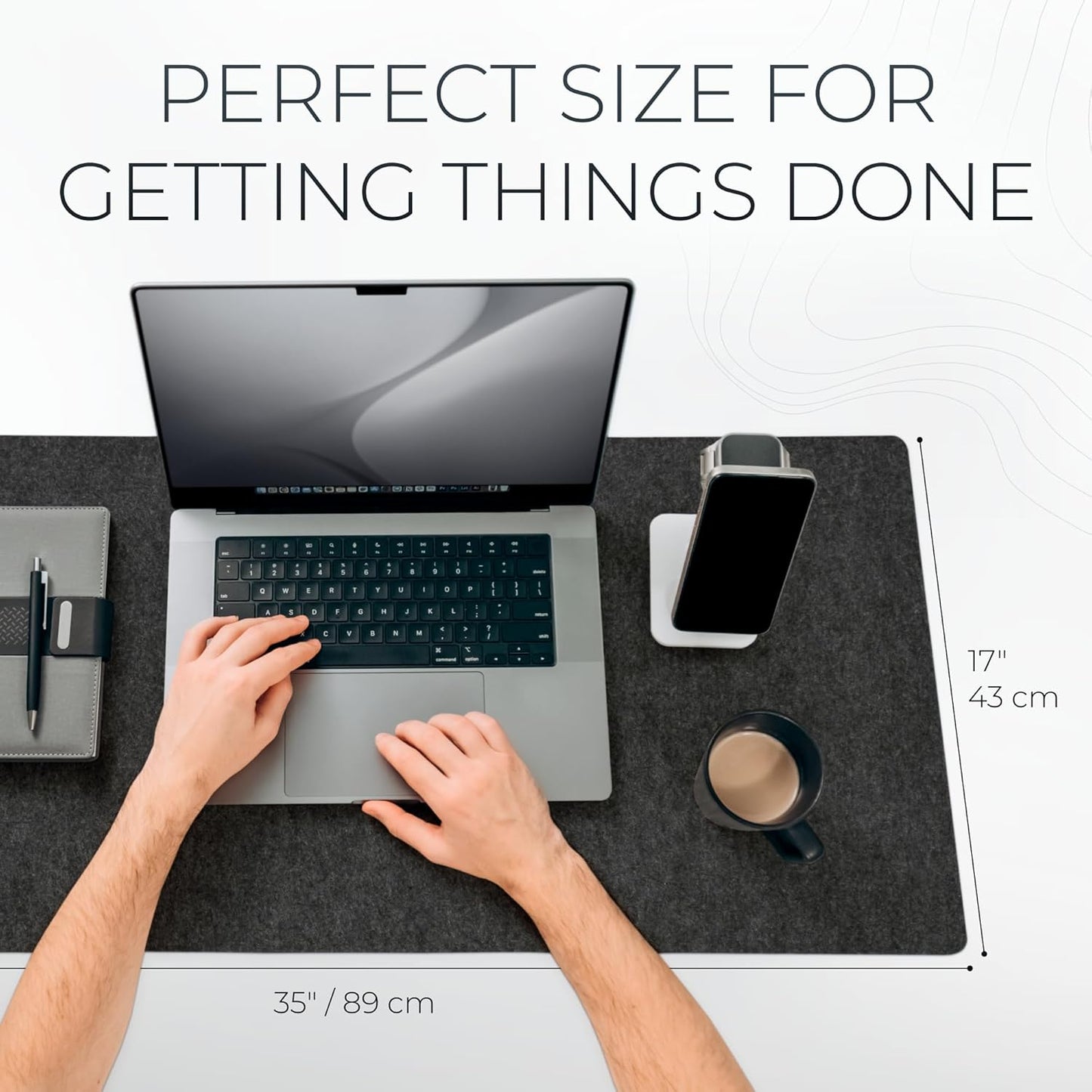 Nordik Large Felt Desk Mat - Charcoal - 35 x 17 inch - Full Desk Keyboard Mat - Computer Desk Mat for Keyboard and Mouse Pad - Desktop Mat - Large Felt Desk Pad