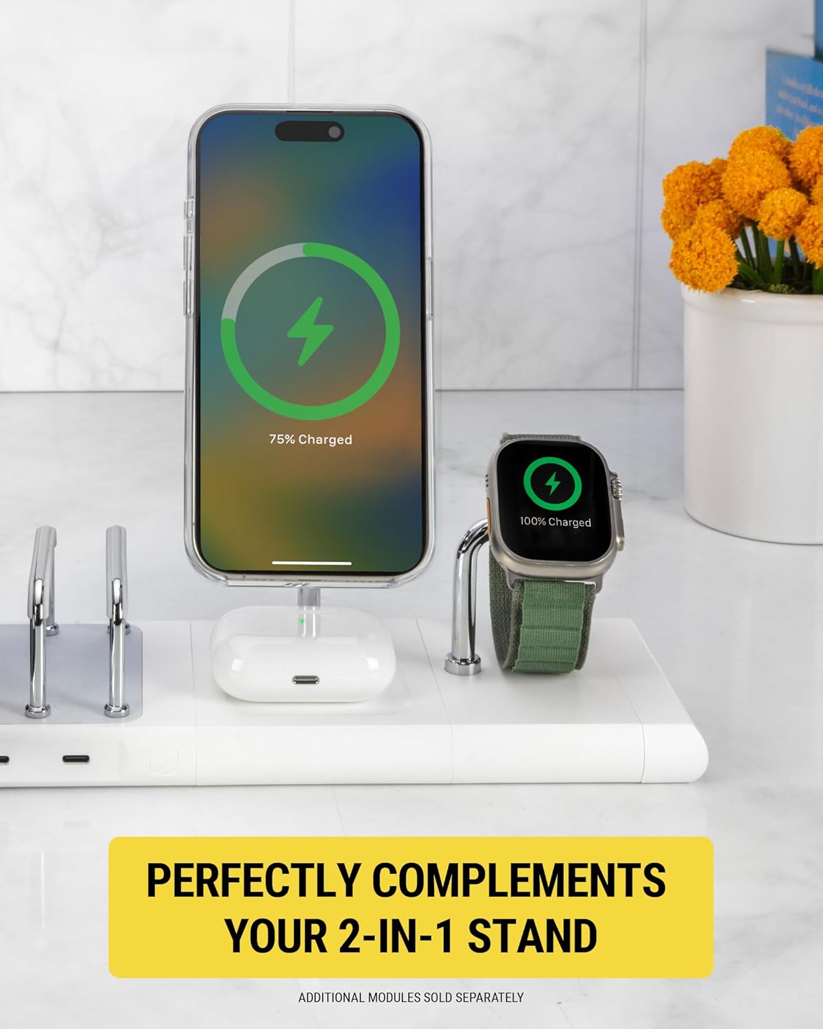 Scosche BL2AWWT-AP BaseLynx™ 2.0 Watch, Magnetic Charger Stand for Apple Watch, Modular Fast Charging Dock Station Compatible with Apple Watch Series 3/4/5/6/7/8/9/Ultra/Ultra2/SE, White