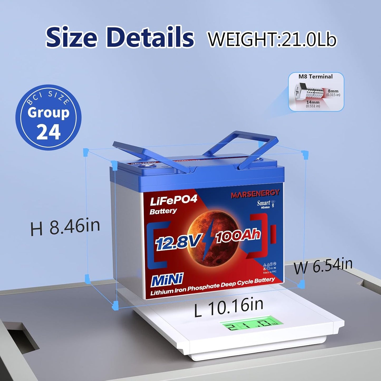 12V 100Ah Lifepo4 Battery, Bci Group 24, Built-In 100A Smart BMS, 4500 To 15000 Deep Cycle Grade A Cells Lithium Battery For Rv, Trolling Motor, Marine, Home Energy Storage, Solar Panel System (BT2PC)