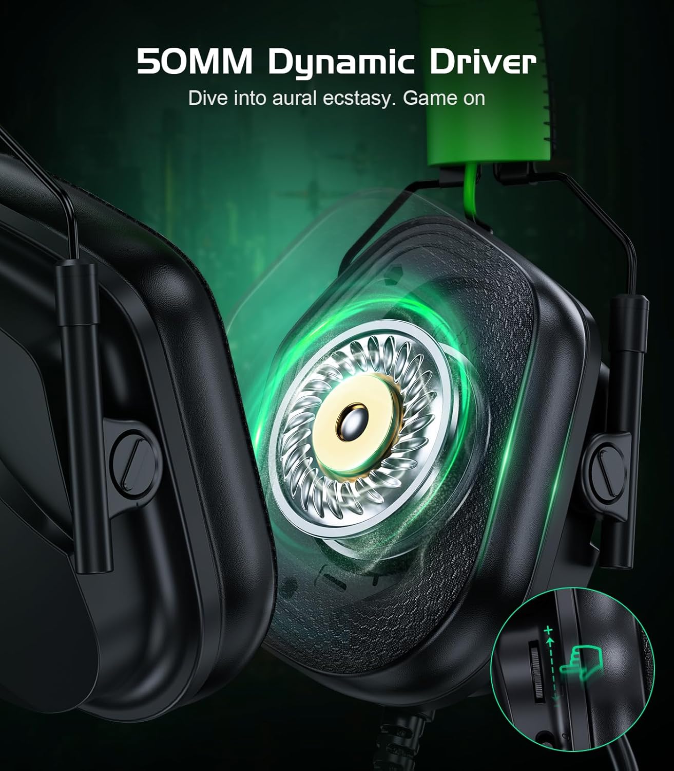 HW12 Gaming Headset for PC,PS5,PS4,Xbox One,Switch,Gaming Headphones with Microphone Wired Headset with 3.5mm Audio Jack (Black/Green)