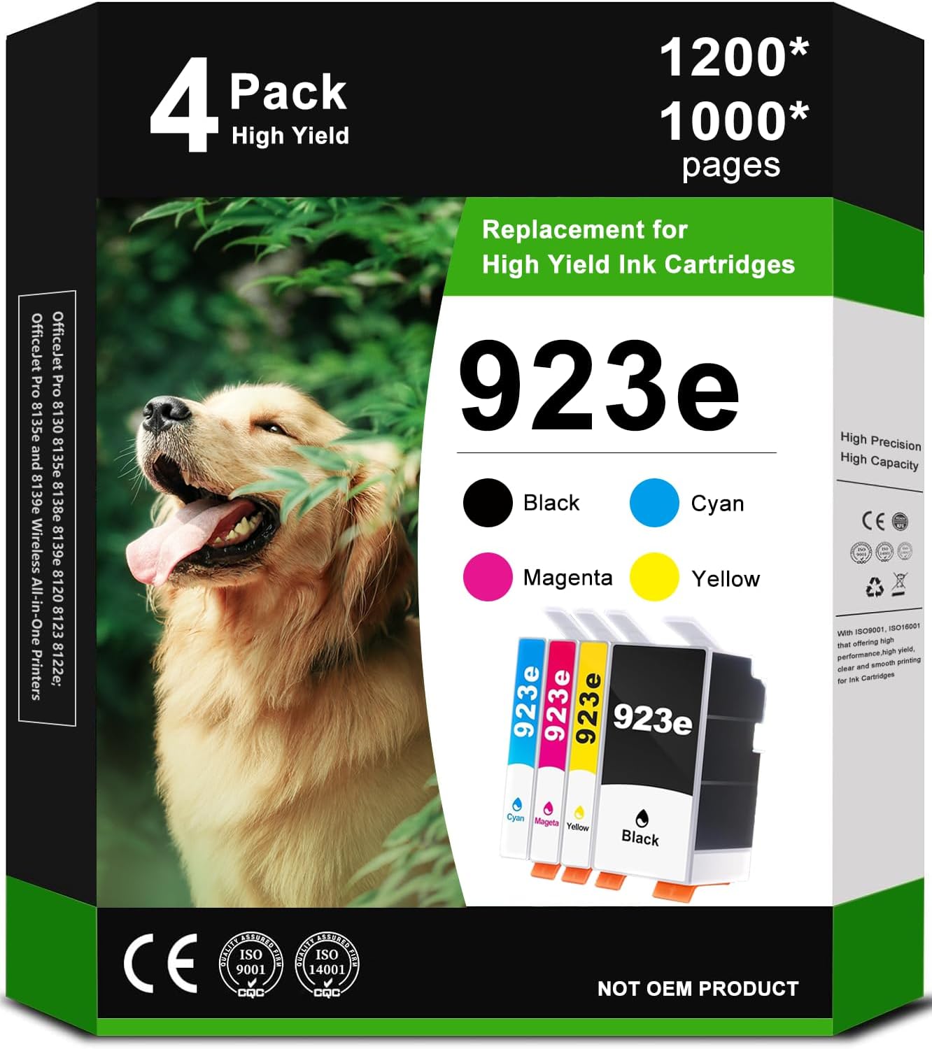 923e 923 Ink Cartridge (with Chip) 4-Pack Replacement for HP 923e 923 Ink Cartridge Compatible for OfficeJet Pro 8130 8135e 8138e 8139e 8120 8123 8122e OfficeJet Pro 8135e 8139e Printers (BKCMY)
