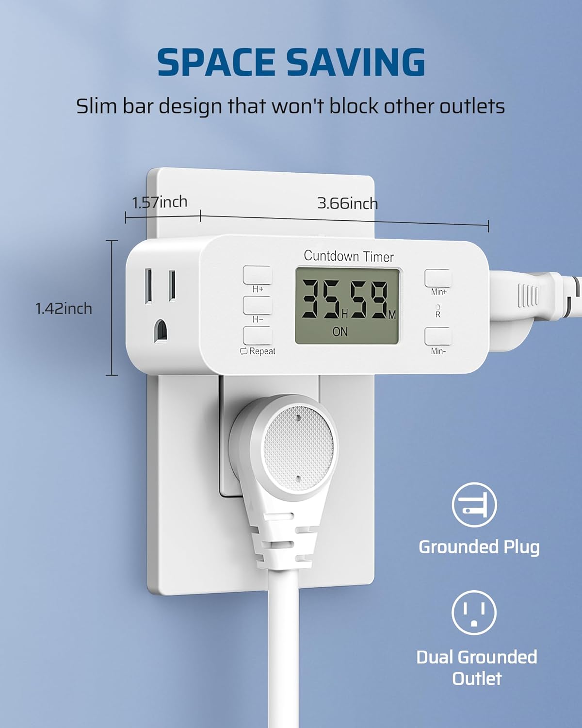 DEWENWILS 2 Pack Indoor Countdown Timer Outlet, Timers for Electrical Outlets Indoor, Large Screen and Repeat Function, Up to 36 Hours, Auto Shut Off for Fan, Lights, Charger, 125V 60Hz