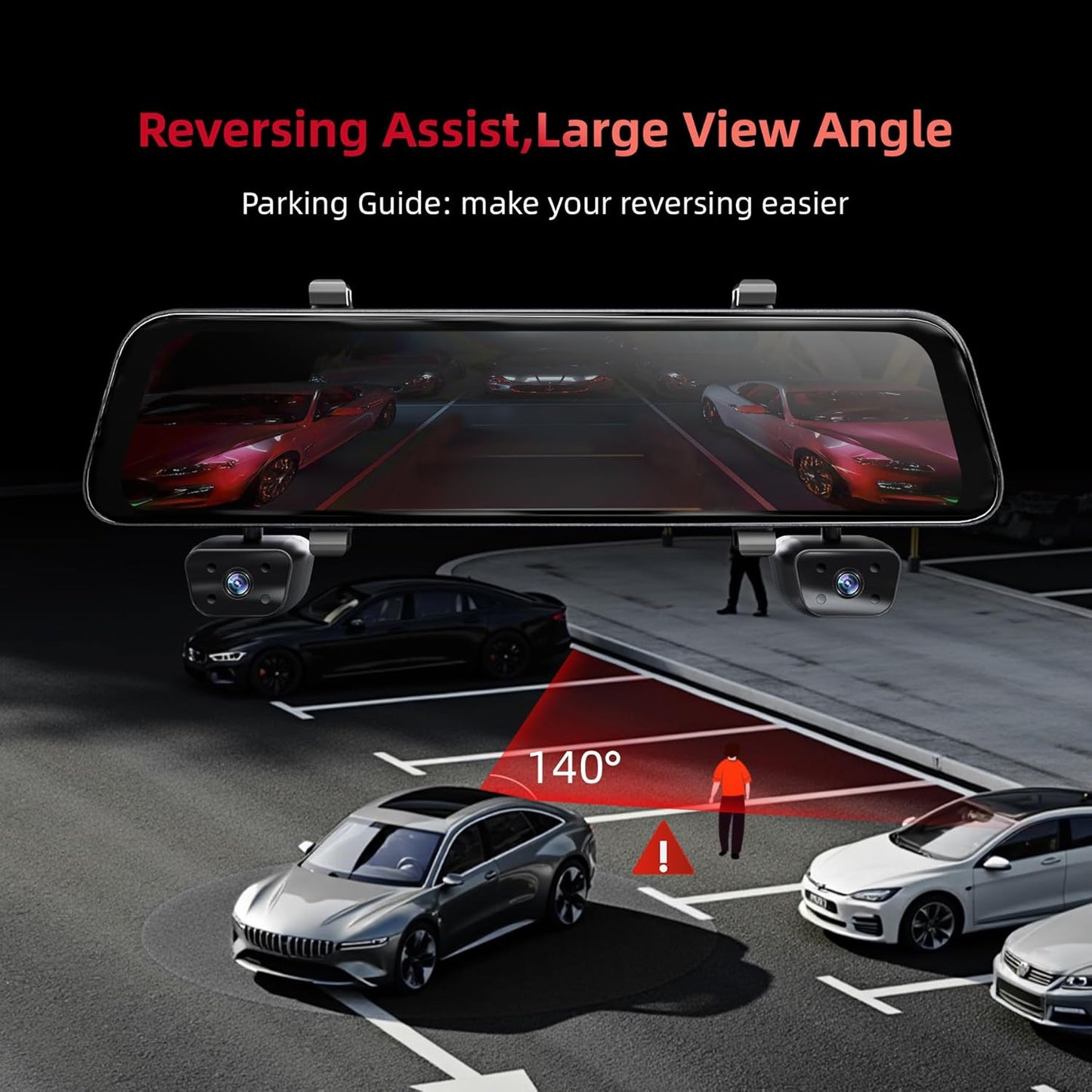 2025 Rearview Mirror Camera for Cars,12'' Mirror Dash Cam 4 Channel, 360 Dashcam Front Rear Inside,Touch Screen Backup Camera,IR Night Vision,WiFi,APP,GPS, 24/7 Recording Parking Monitor,Free 128GB SD