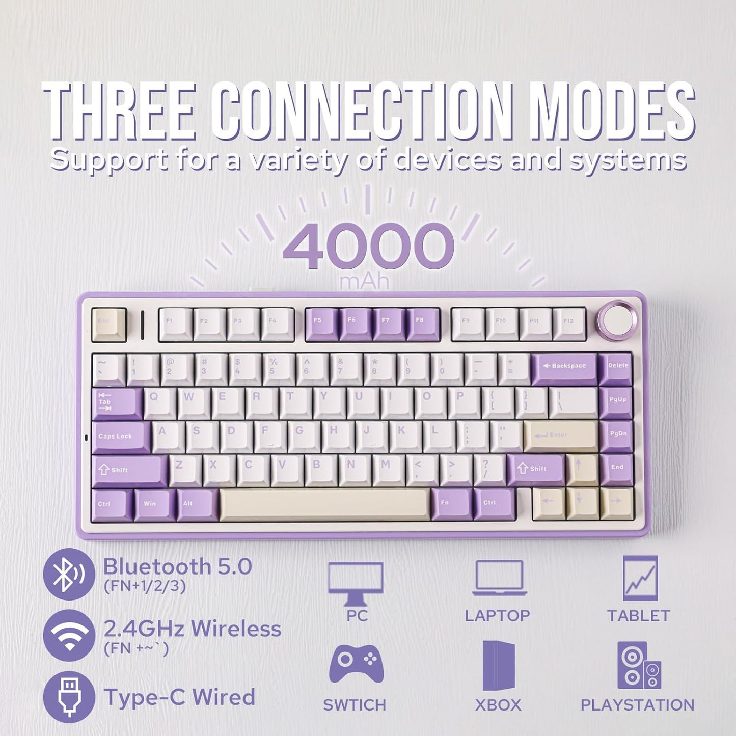 EPOMAKER x Aula F75 Gasket Mechanical Keyboard, 75% Wireless Hot Swappable Gaming Keyboard with Five-Layer Padding&Knob, Bluetooth/2.4GHz/USB-C, RGB (Purple, LEOBOG Reaper Switch)