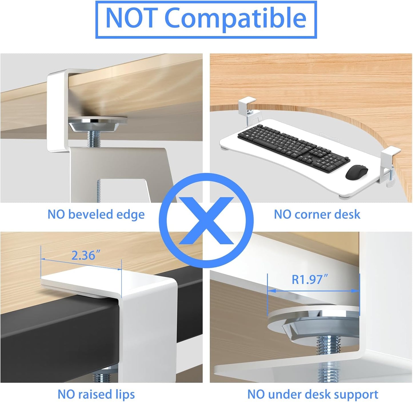 suptek Keyboard Tray Under Desk Pull Out with C Clamp Mount, Computer Keyboard & Mouse Tray, 25.6 (30 Including Clamps) x 11.8 inch Slide-Out Platform Computer Drawer for Typing, White, DSF1W
