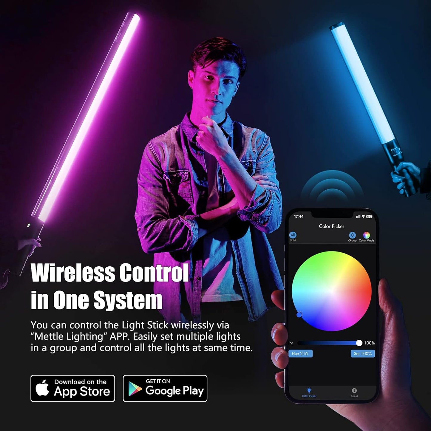 Mettlelite LS800C RGB Light Stick and Mettlelite SPL420C LED Video Light Full Color Video Light with APP Control 2800K-8000K CRI96 TLCI97 RGB CCT HSI Mode LED Light Bundle