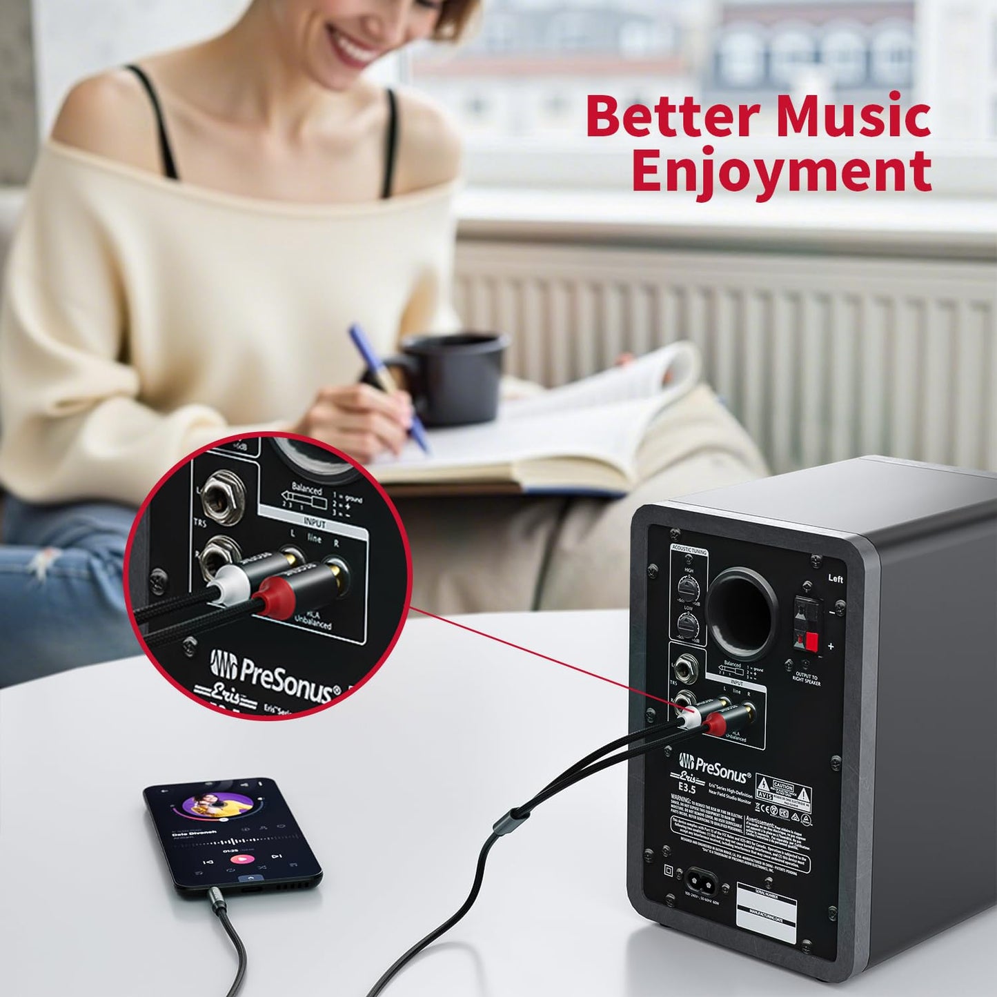 3.5mm to RCA Cable (5Feet/1.5M),3.5 mm 1/8 to RCA 2-Male Headphone Jack Adapter HiFi Sound Splitter Auxiliary Cord for Smartphone,MP3 Players,Laptops,Tablet,Speaker