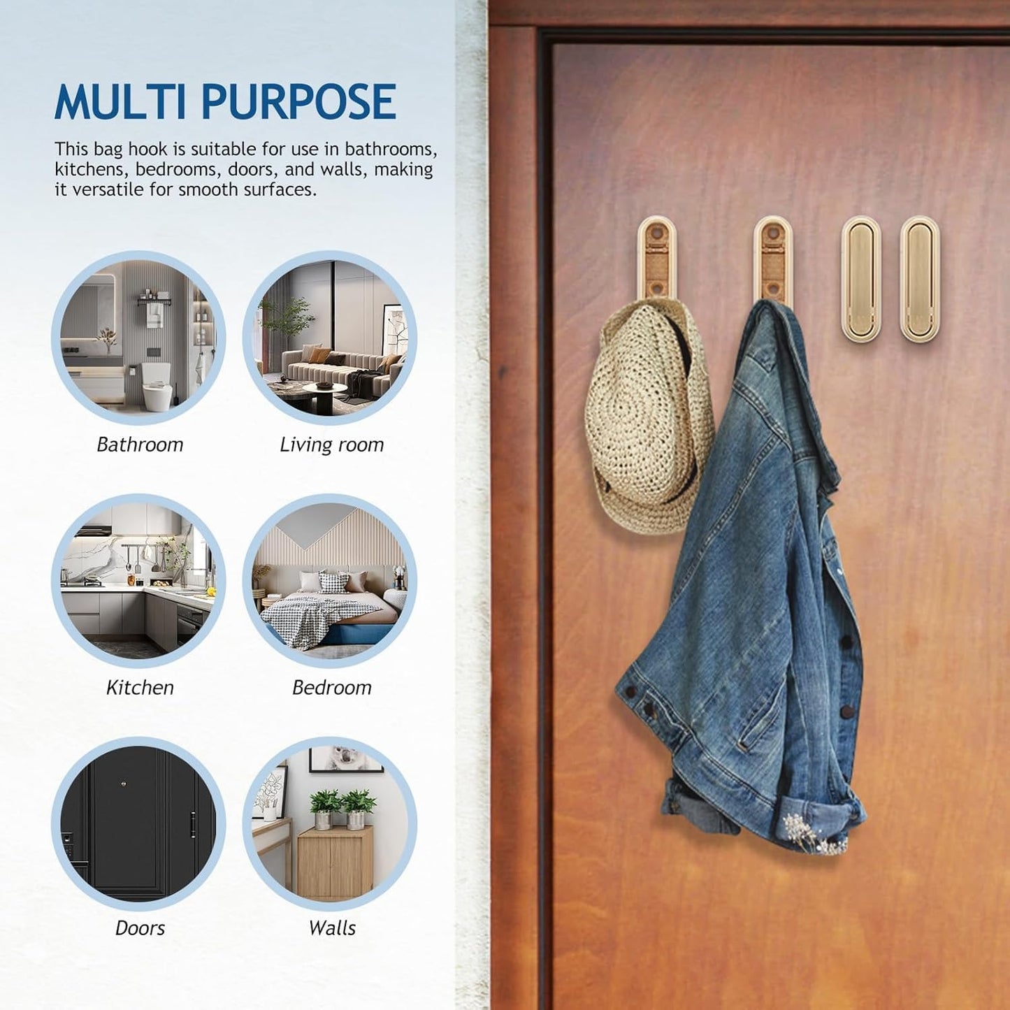 4PCS Gold Foldable Wall Hooks, Metal Folding Hooks Wall Mount, Easy Installation, Suitable for Bathroom Kitchen, Flip Down Hook for Wal l Hanging Coat, Bag, Towel, Key, Hat (Gold)