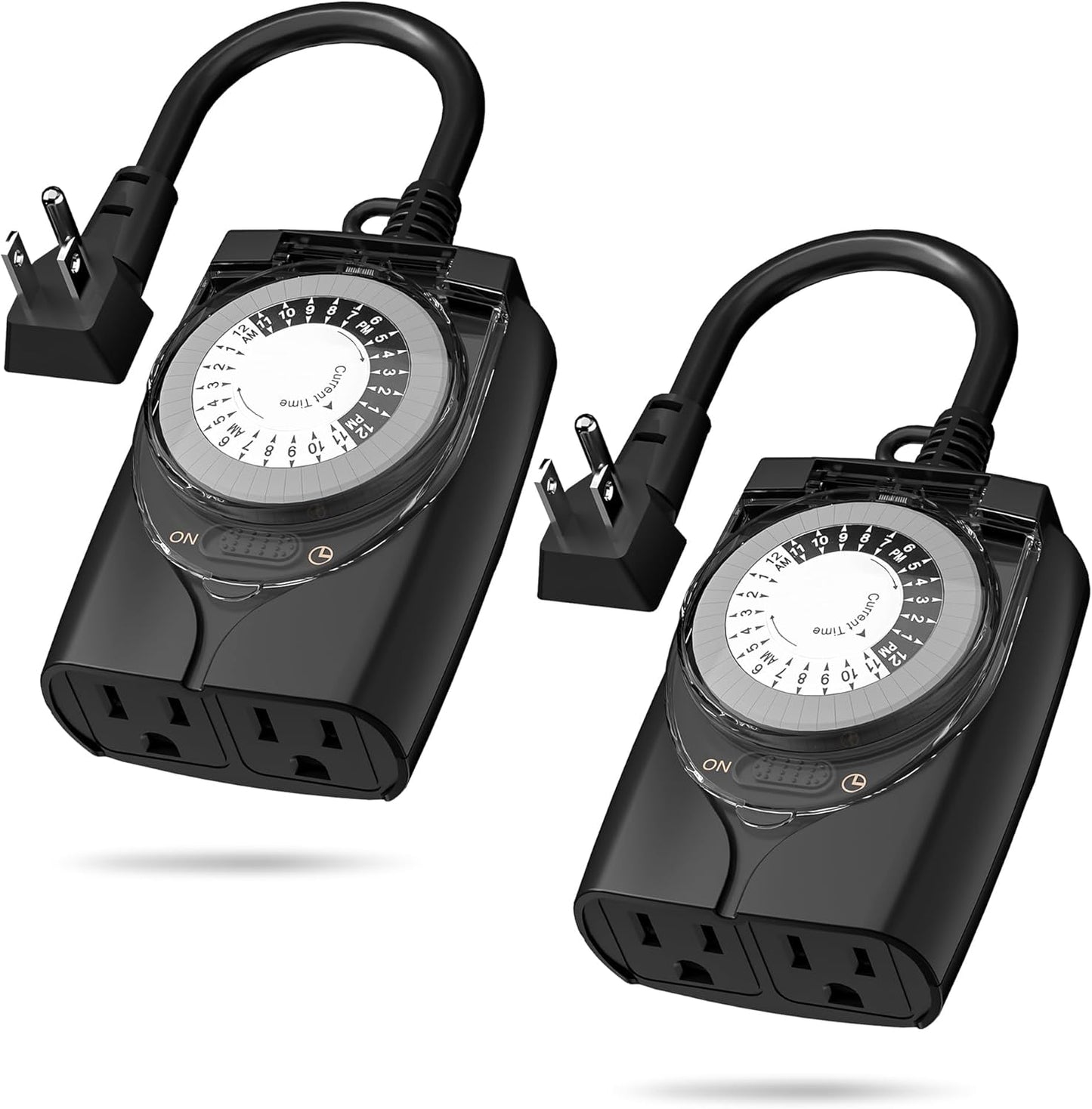 HBN Outdoor Timer Outlet Waterproof, 24 Hour Mechanical Light Timers for Electrical Outlets Outdoor Weatherproof, 2 Grounded Outlets for Christmas Lights, Pool Pump, 15A 1/2HP