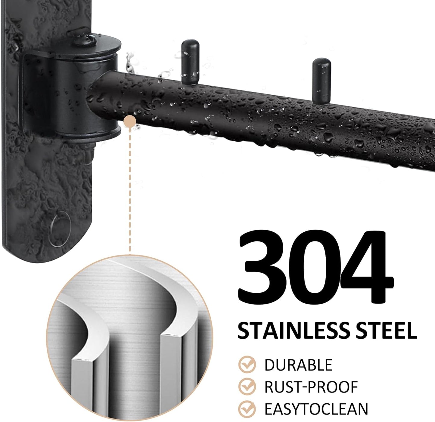 Swing Clothes Hanger, Wall Mounted Garment Bar-Hanger Holder Hooks, Heavy Duty Folding Drying Rack, Space Saving Clothing Hanging System, Closet Storage Organizer, Black