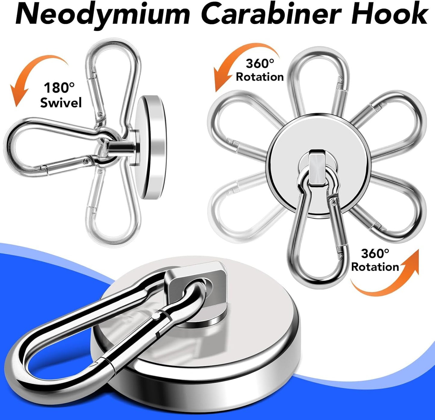 LOVIMAG Magnetic Hooks Heavy Duty, 200LBS+ Super Strong Magnetic Hooks Cruise, Powerful Neodymium Magnets Hook with Swivel Carabiner Hook for Hanging, Kitchen, Cruise Cabins, Grill, Tool Room-2 Pack
