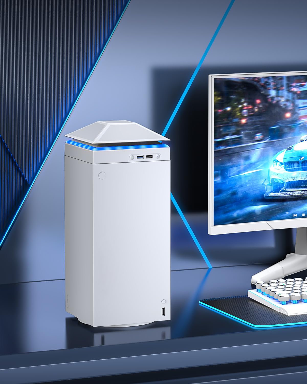 Cooling Fan Dust Proof for Xbox Series X Console with Colorful Light Strip,Dust Cover Filter,Rubber Dust Plugs,Low Noise Top Fan with 3 Gears,Cooler&Light Independent Touch Switch, 2 USB Port (White)