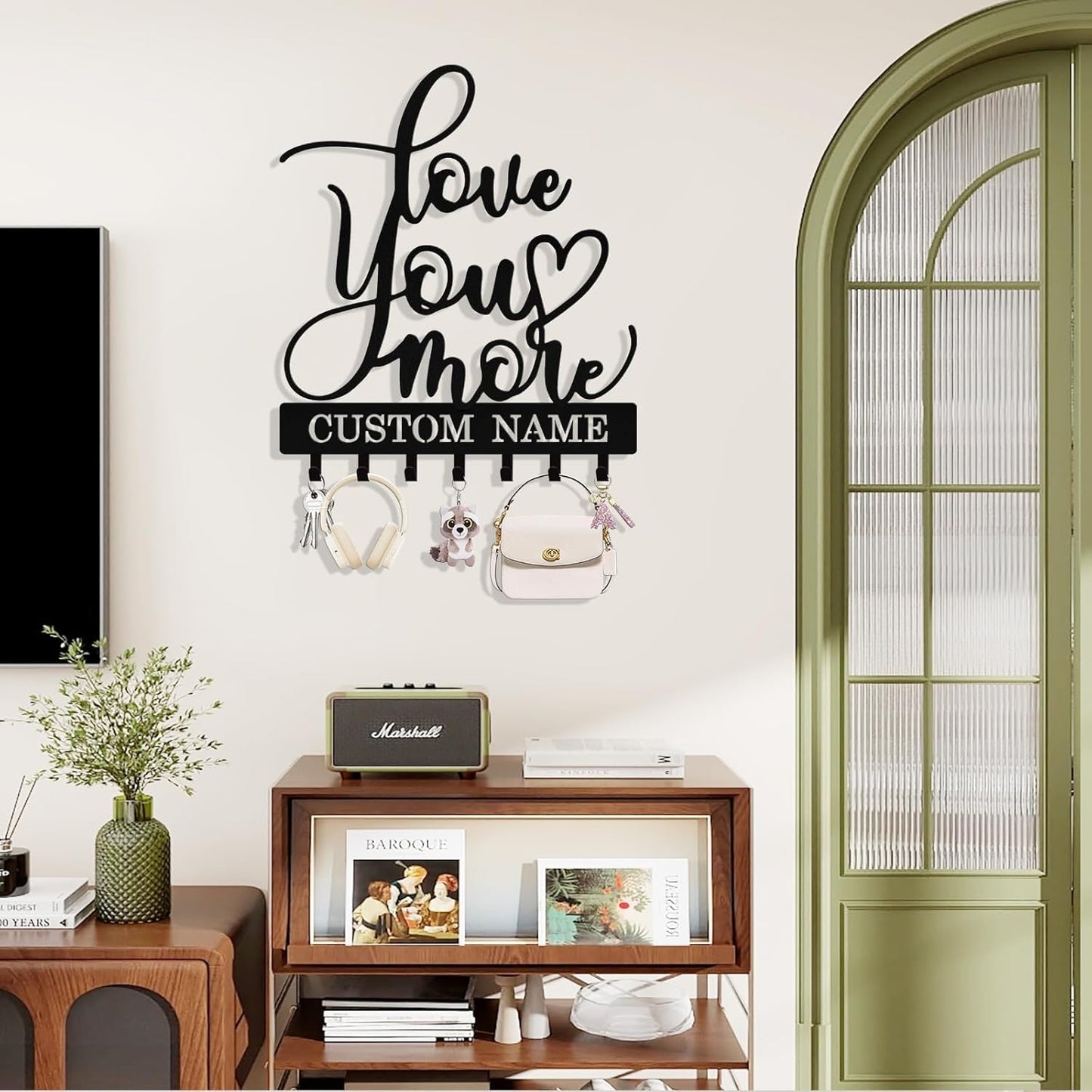 Personalized Key Holder Wall Mount, Custom Metal Key Rack Key Holder with Name, Deer Cabin Wall Keys Hanger with Hooks for Entryway, Front Door, Hallway, Kitchen, Living Room