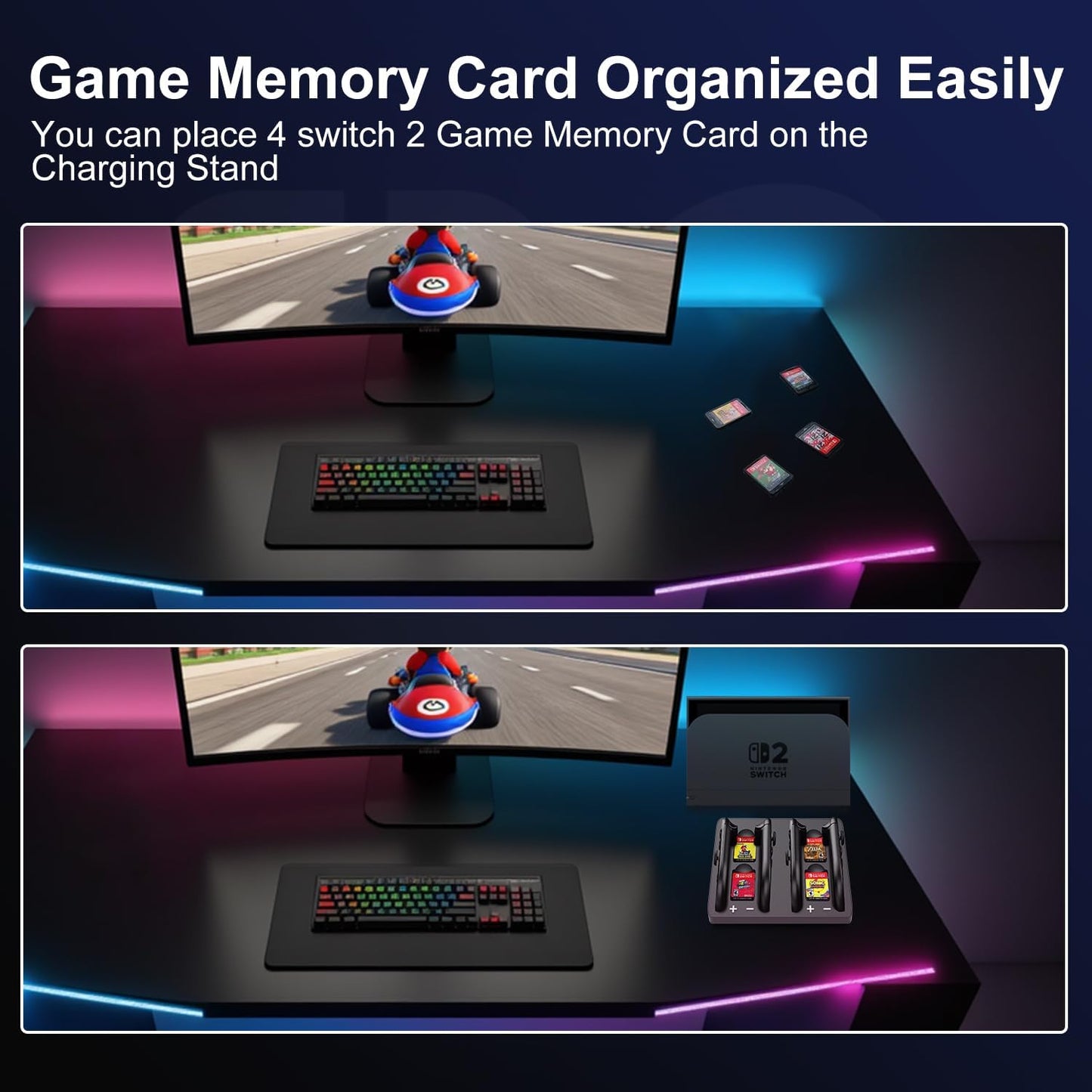 Switch 2 Controller Charger, 4 in 1 Charging Dock for Nintendo Switch 2 Controller Charger Station Storage Stand with USB Cable,Black