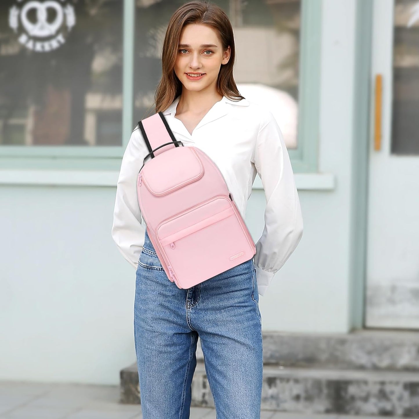 MOSISO Camera Sling Bag, DSLR/SLR/Mirrorless Camera Case Crossbody Photography Backpack with Tripod Holder&Removable Modular Inserts&PU Handle Compatible with Canon/Nikon/Sony, Pink