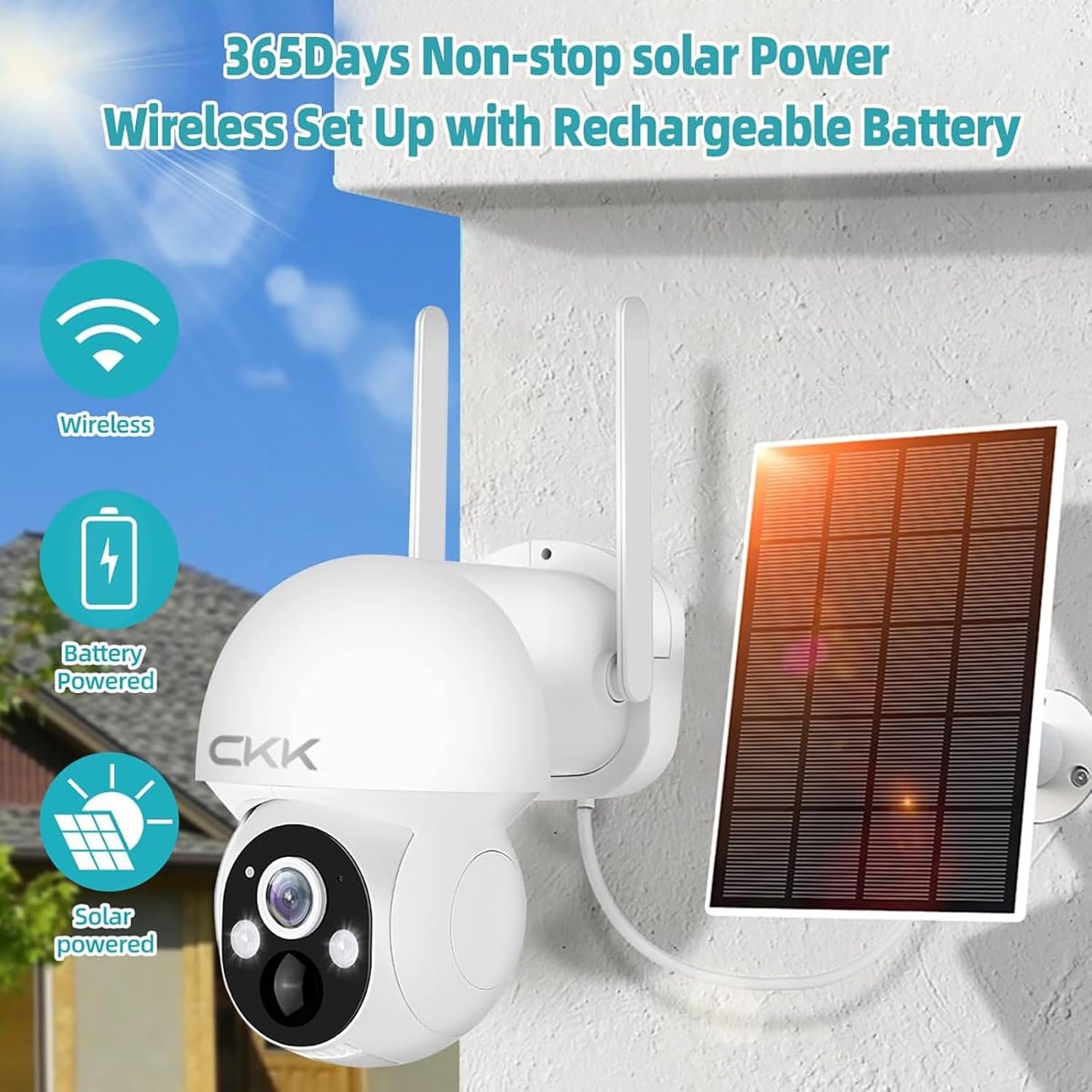 4MP PTZ Solar Security Camera Outdoor, 4pcs Wireless Security Camera System with 128GB Card, Pan/Tilt/Zoom, PIR Detection, 2-Way Audio, Audible Flashlight Alarm, IP66 Waterproof, Two Ways of Storage
