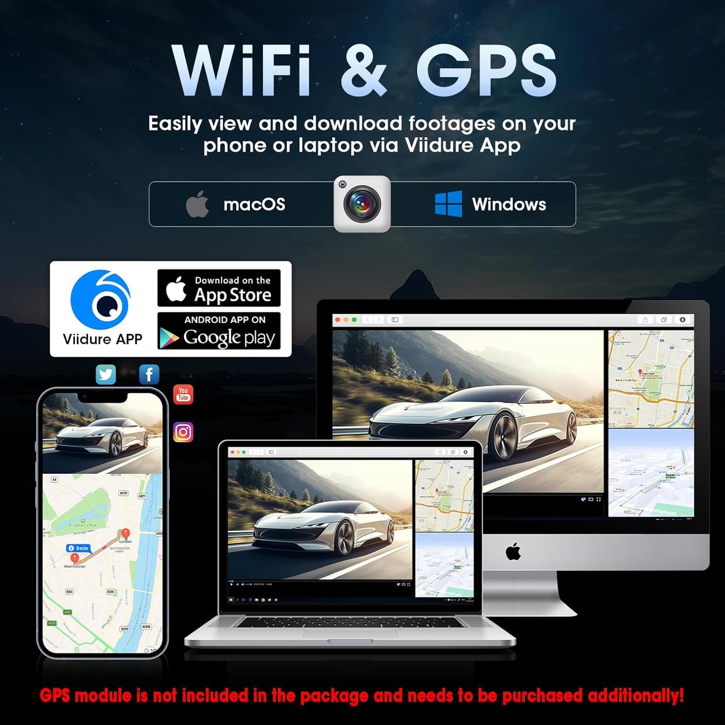 4K WiFi Rear View Mirror Camera 10’’ Mirror Dash Cam Front and Rear w Super Night Vision Dash Cam Mirror w 64G TF Card WiFi App Loop Recording G Sensor Waterproof Reversing Camera