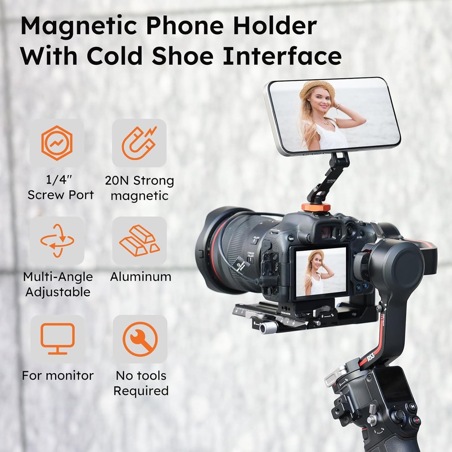 VRIG MG-28 Magnetic Phone Tripod Mount,1/4" Thread Cold Shoe 360° Rotation,for iPhone16 15 14 13 12 Pro All Series,Magnetic Ring Magsafe iPhone Tripod Mount Adapter