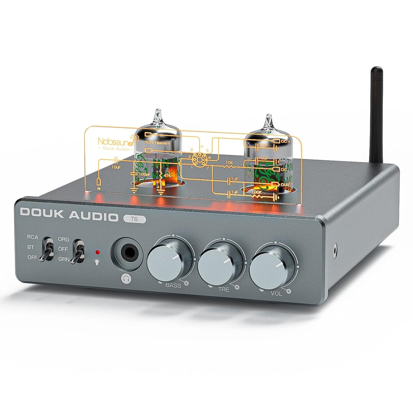 Douk Audio T6 2 Channel 80 watts x2 Bluetooth Tube Amplifier Hi-Fi Stereo Power Amp Audio Wireless Receiver with Headphone/Line Output & Treble Bass Tone Control