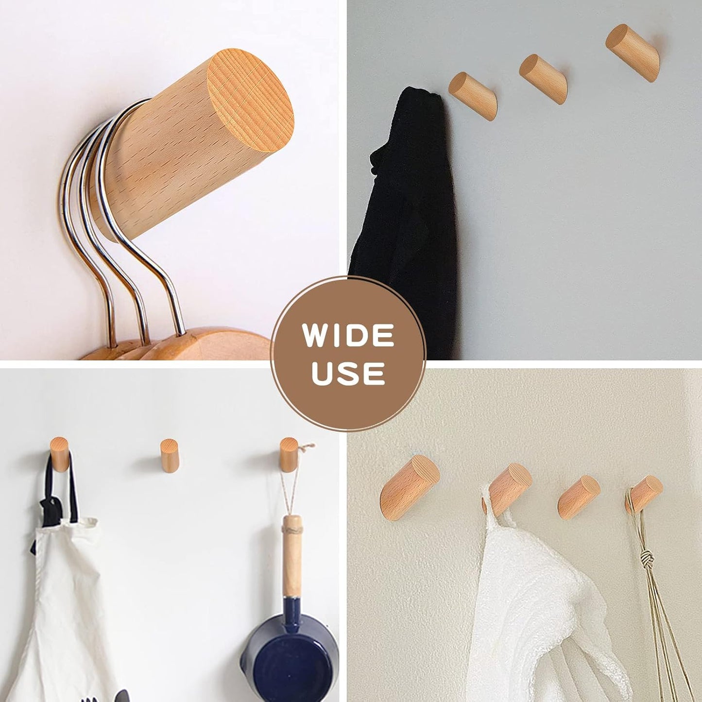 Wooden Wall Hooks, 2 Pack Coat Hooks Wall Mounted - Natural Wood Hook Coat Rack, Heavy Duty Hooks for Hanging Towels Entryway Coats Hat Rack for Wall (Beech Wood)