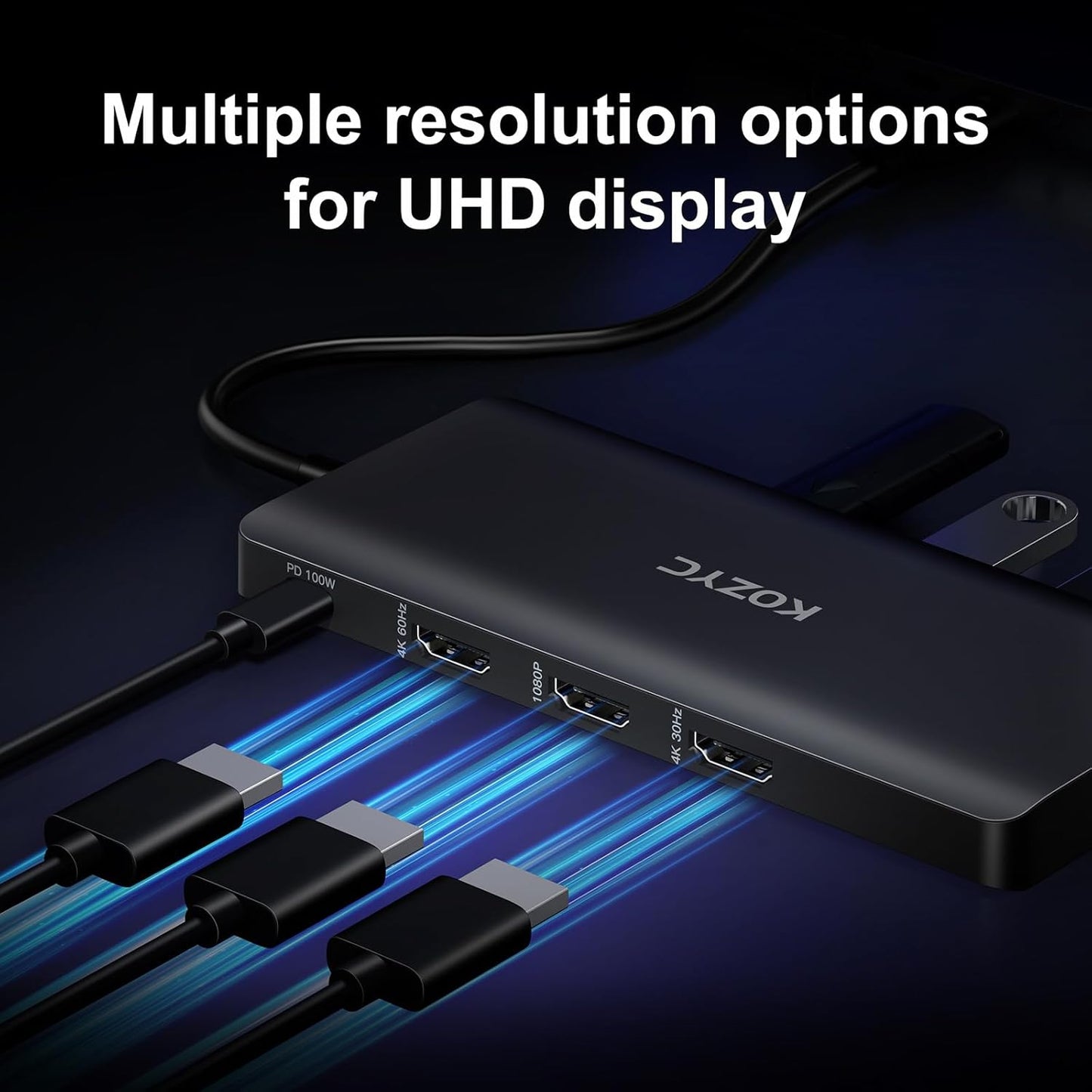 USB C Docking Station 3 Monitors Compatible with Mac/Windows, KOZYC Triple Display Docking Station with 3xHDMI(4k60Hz/30Hz+1080p), 3xUSB 3.0, SD/TF, 100W PD with HDMI Splitter Extend Display 3 Monitor