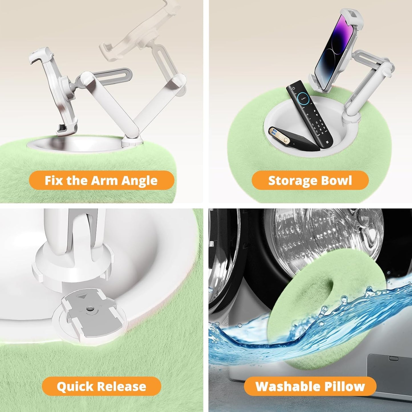 Kindle/Tablet Pillow Stand for Reading, Adjustable Tablet Pillow Stand for Lap with Detachable Bowl, Fits 4.7"-13" Kindle/Phones/Tablets/, Watch Videos, Stream Media (Green)