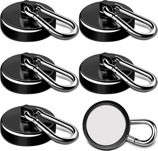 LOVIMAG Magnetic Hooks, 150LBS Strong Magnet Hooks Black Swivel Magnetic Hook Heavy Duty for Refrigerator, Neodymium Magnets with Carabiner Hook for Hanging, Kitchen, Cruise Cabins, Grill-6 Pack