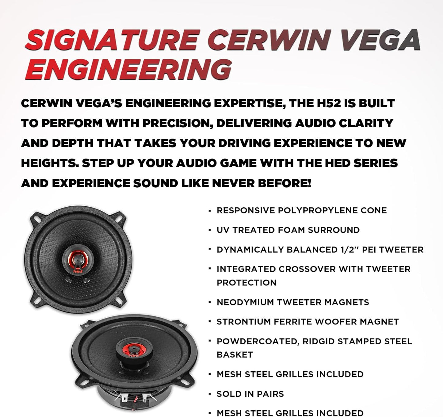 CERWIN-VEGA! HED 2025 Edition Coaxial Speaker – 5.25” 2-Way Coaxial Full Range Speaker System - H52