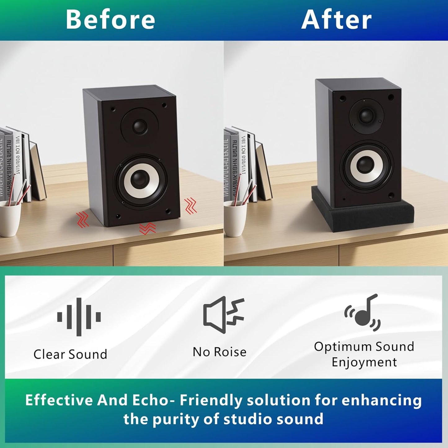 JBER 2 Pack Acoustic Isolation Pads, Studio Monitor Speaker Isolation Foam Pads, High Density Acoustic Foam Suitable for 3-4.5 Inch Speakers for Sound Improvement Prevent Vibrations (8 * 6.3 * 1.4")