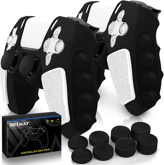 SIKEMAY Anti-Slip PS5 Controller Skin, Soft Thicken Non-Slip Studded Silicone Gel Grip Protective Cover Case for PlayStation 5 Controller Grip, 2 Pack with 8 x Thumb Grip Caps