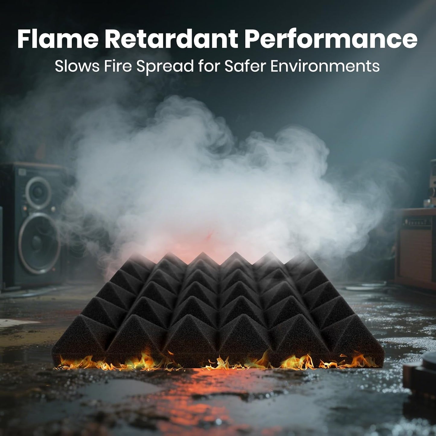 Focusound Grey Acoustic Panels 50 Pack 2"x12"x12" with 300 PCS Double-Side Adhesive - Sound Proof Pyramid Foam for Walls, Home Studio Noise Absorption & Echo Control Kit