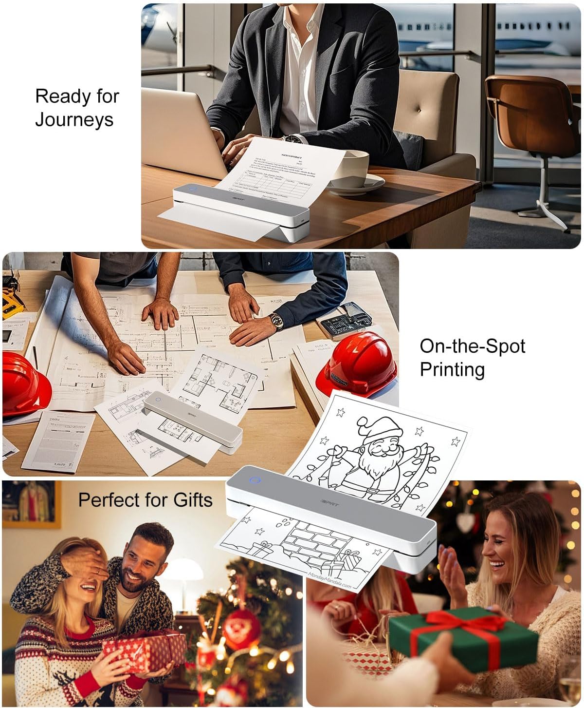 Inkless Portable Printer for Travel, 300DPI Wireless Thermal Printer Support 8.5" x 11" US Letter, A4, MT610Pro Small Bluetooth Printers Compatible with iOS, Android Laptop for Home Office Car, Grey