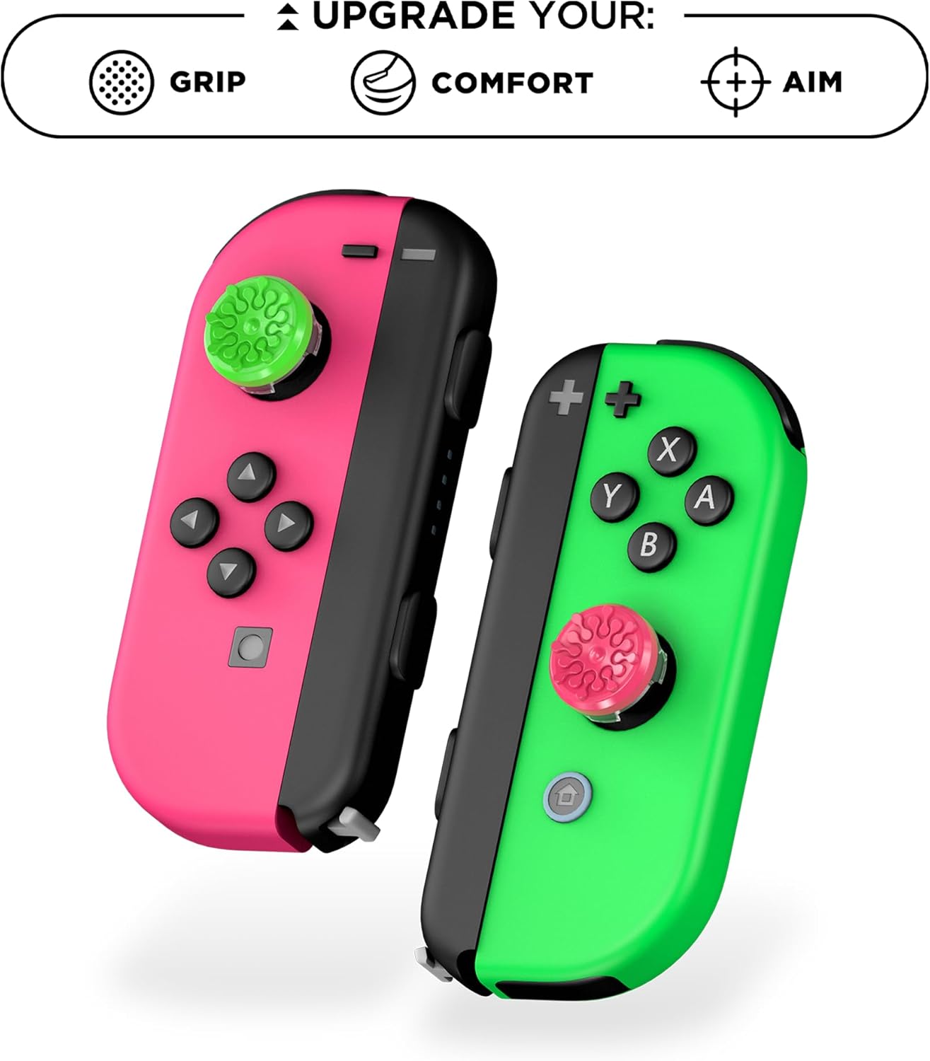 KontrolFreek Splash Performance Thumbsticks for Nintendo Switch Joy-Con Controller | Concave | Green/Pink