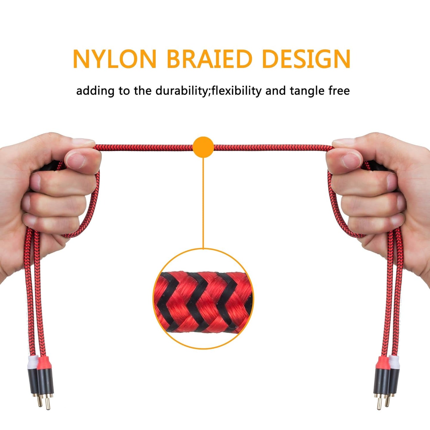 RCA Cable 40Ft,2Rca Male to 2-RCA Male Audio Stereo Subwoofer Cable [Hi-Fi Sound] Nylon-Braided Auxiliary Audio Cord for Home Theater, HDTV, Amplifiers, Hi-Fi Systems,Speakers and etc(40Ft/12M)