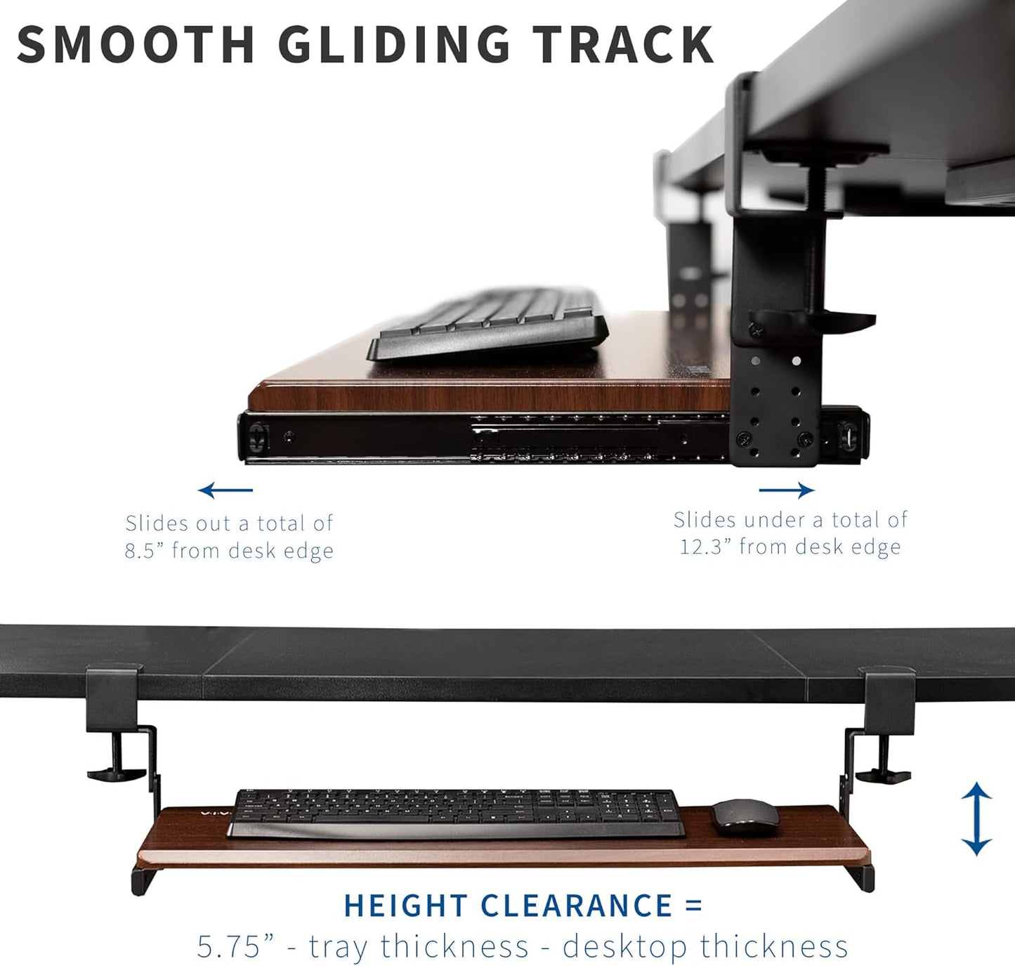 VIVO Height Adjustable Clamp and 12 inch Rail Set for DIY Custom Wooden Keyboard Trays (Tray Not Included), Under Desk Pull Out Slider Track with C-clamp Mount System, Black, MOUNT-RAIL02H