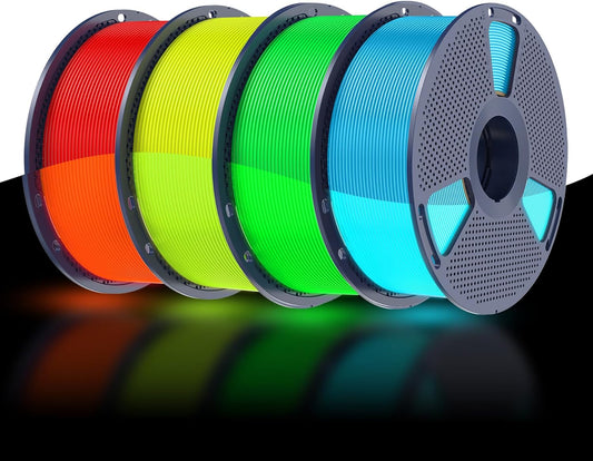 SUNLU PETG Glow in The Dark Filament Bundle, Luminous PETG 3D Printer Filament 1.75mm, Dimensional Accuracy +/- 0.02mm, 4kg in Total, 1kg per Spool, 4 Pack. (Glowing Blue/Green/Red/Yellow)